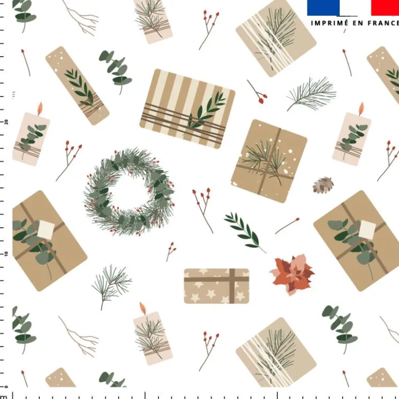 Cadeau papier kraft et fleur de Noel - Fond blanc
