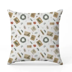 Cadeau papier kraft et fleur de Noel - Fond blanc