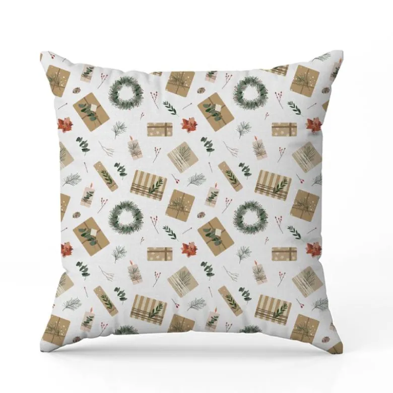 Cadeau papier kraft et fleur de Noel - Fond blanc