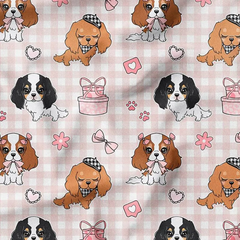 Cavalier king charles vichy - Fond beige rosé- Création Jolifox