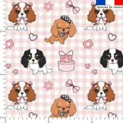 Cavalier king charles vichy - Fond beige rosé- Création Jolifox