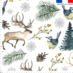 Cerf et oiseau bleu - Fond blanc
