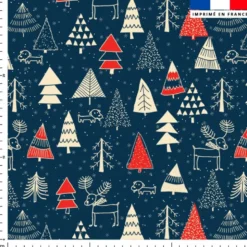 Cerf et sapin de noel - Fond bleu marine