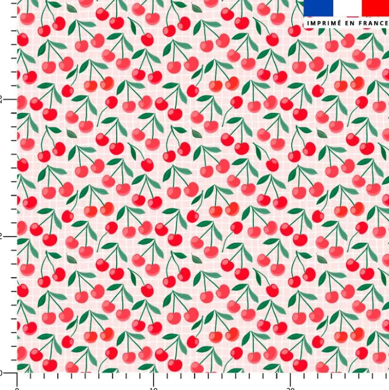 Cerise et carreaux zig zag - Fond rose pastel