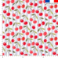 Cerise et fines rayures bleues - Fond blanc