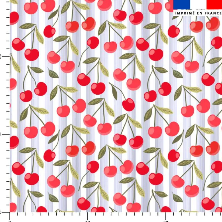 Cerise et fines rayures bleues - Fond blanc