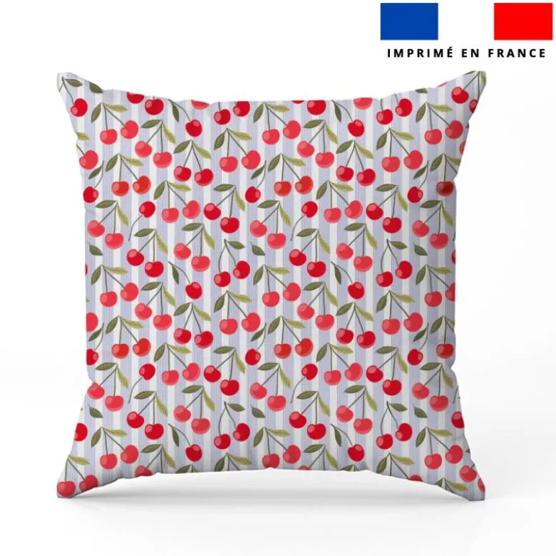 Cerise et fines rayures bleues - Fond blanc