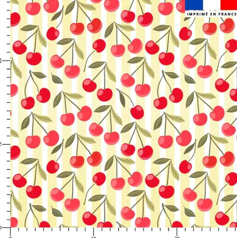 Cerise et fines rayures jaunes - Fond blanc
