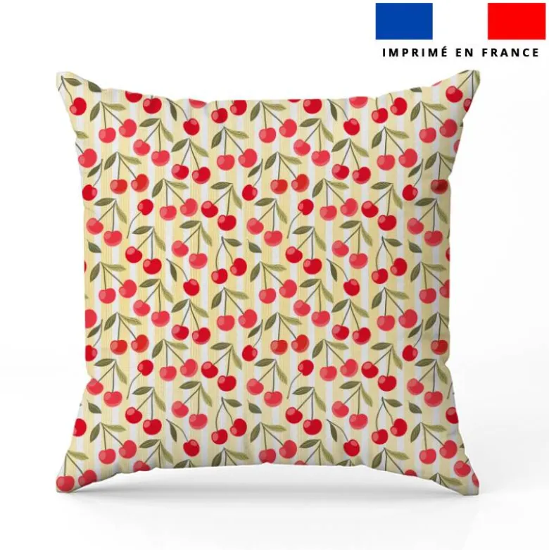 Cerise et fines rayures jaunes - Fond blanc