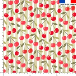 Cerise et fines rayures vertes - Fond blanc