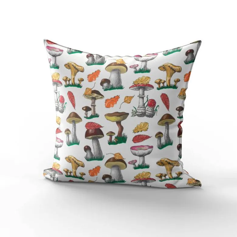 Champignons et feuilles d'automne - Fond blanc
