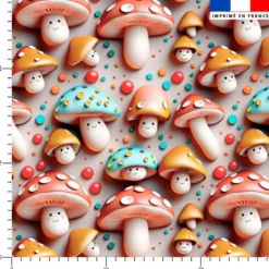 Champignons souriants effet 3D - Fond beige