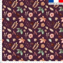 Chataigne et feuilles - Fond aubergine