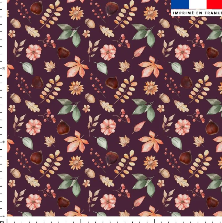 Chataigne et feuilles - Fond aubergine