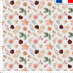 Chataigne et feuilles - Fond écru