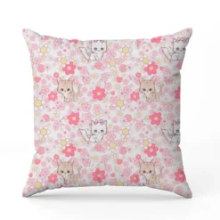 Chatons et fleurs roses - Fond blanc - Création Jolifox