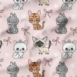 Chats et noeuds roses - Fond rose - Création Jolifox