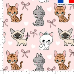 Chats et noeuds roses - Fond rose - Création Jolifox