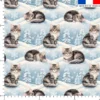Chat tigré dans la neige - Fond bleu