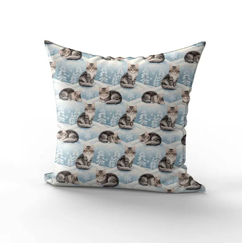 Chat tigré dans la neige - Fond bleu
