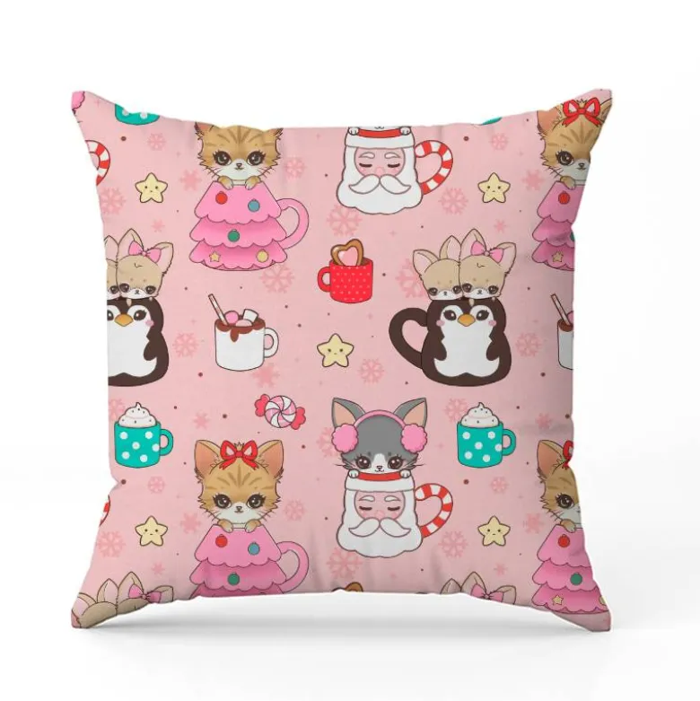 Chien et chat de Noël - Fond rose - Création Jolifox