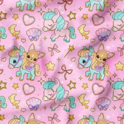 Chien et chevaux magiques - Fond rose - Création Jolifox