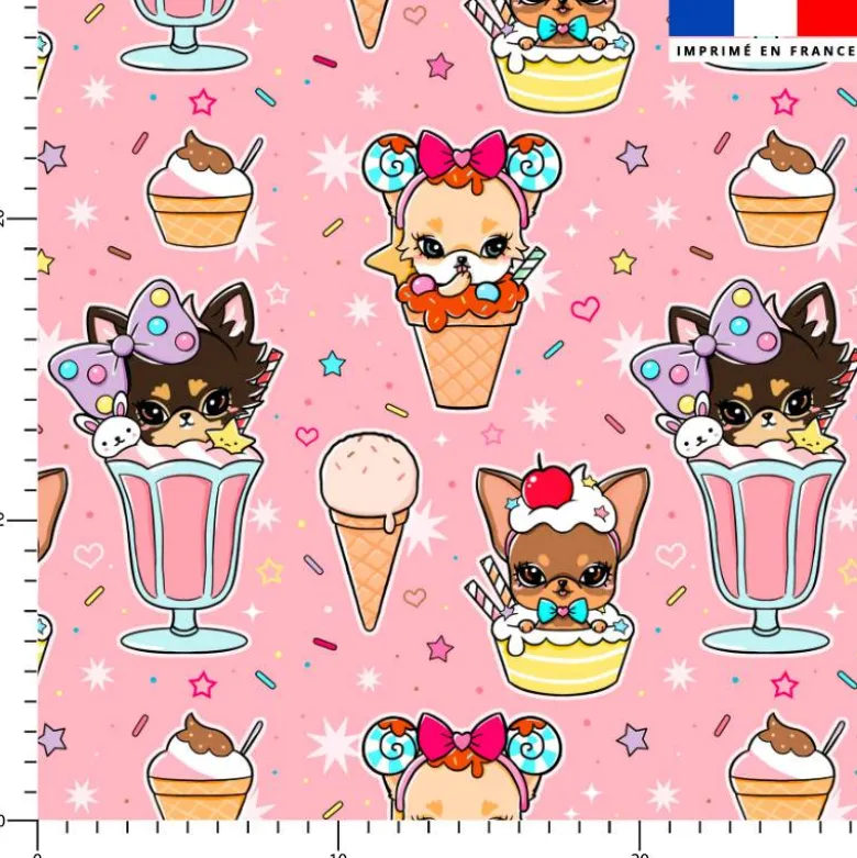 Chien et icecream - Fond rose - Création Jolifox