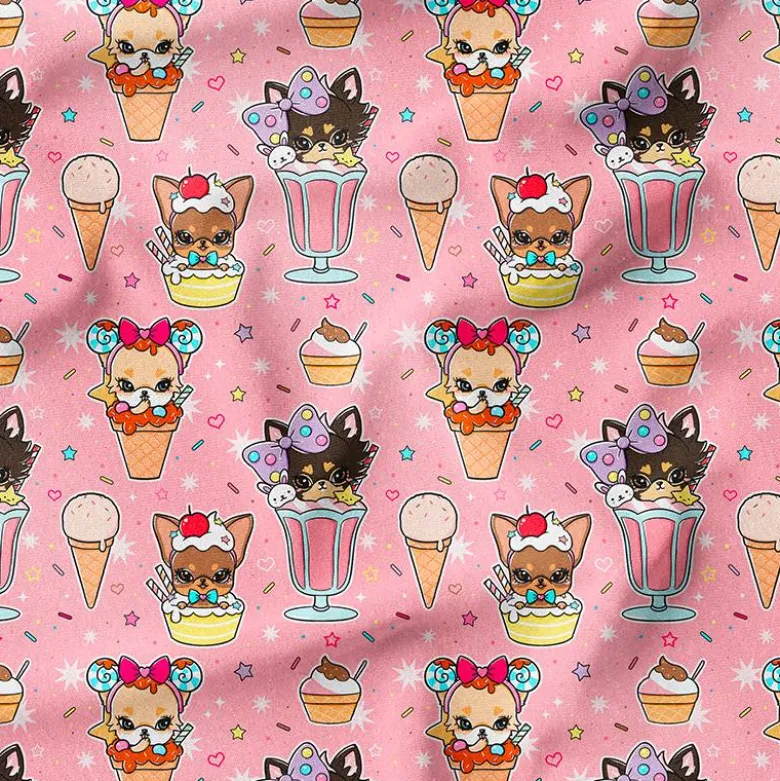 Chien et icecream - Fond rose - Création Jolifox