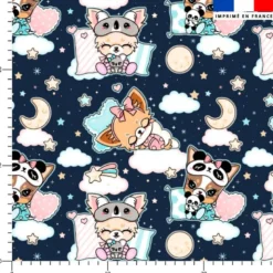 Chiens bonne nuit - Fond bleu nuit - Création Jolifox