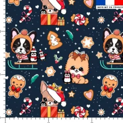 Chiens de Noël - Fond bleu - Création Jolifox