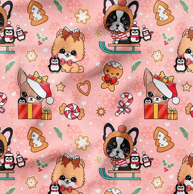 Chiens de Noël - Fond rose - Création Jolifox