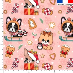 Chiens de Noël - Fond rose - Création Jolifox