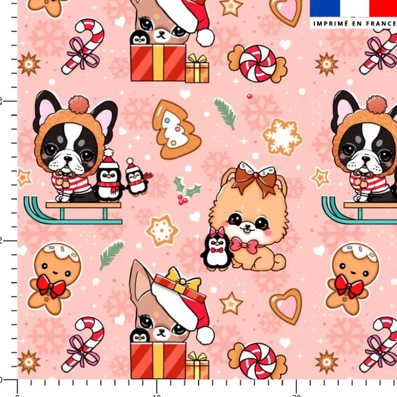 Chiens de Noël - Fond rose - Création Jolifox