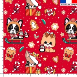 Chiens de Noël - Fond rouge - Création Jolifox