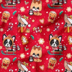 Chiens de Noël - Fond rouge - Création Jolifox