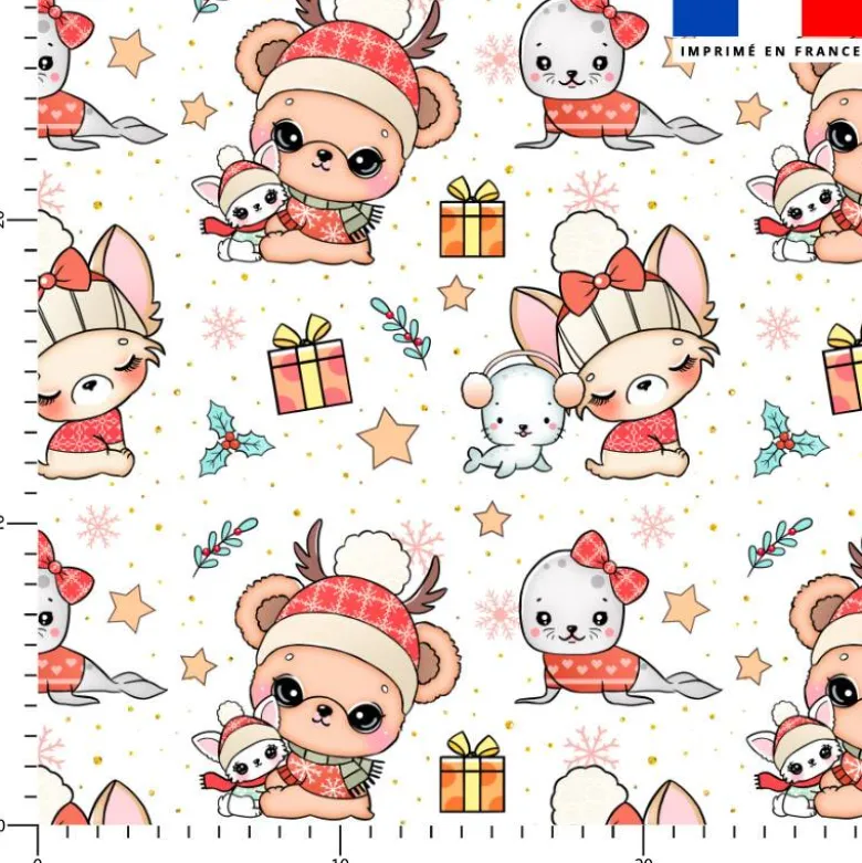 Chiens de Noël kawaii - Fond écru - Création Jolifox