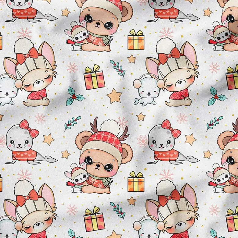 Chiens de Noël kawaii - Fond écru - Création Jolifox