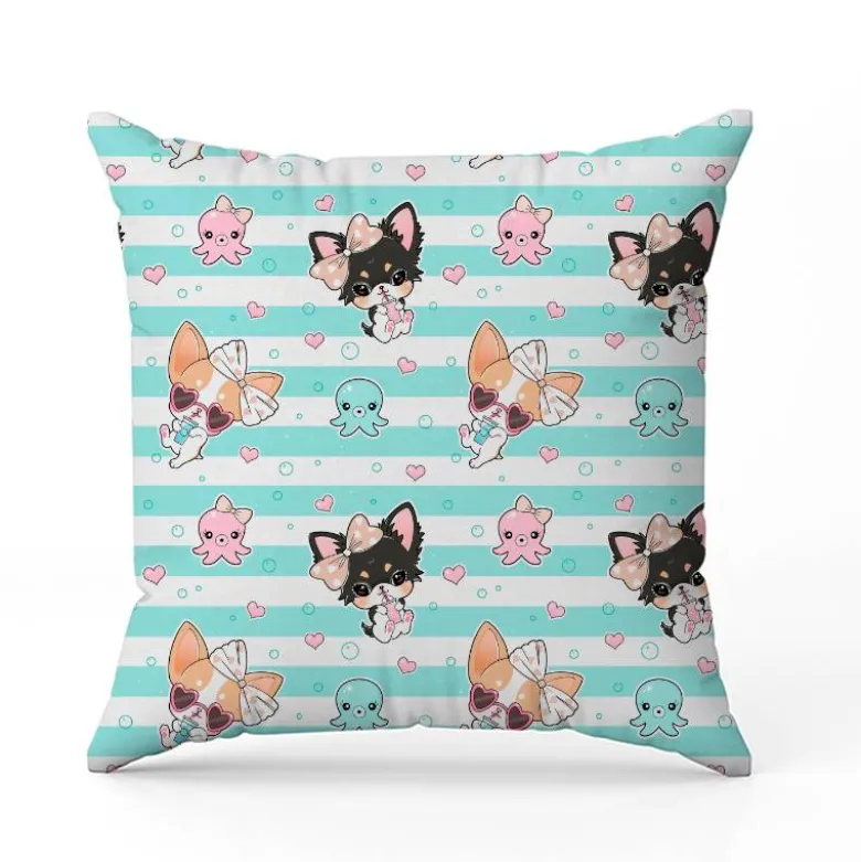 Chiens été rayé bleu - Fond blanc - Création Jolifox