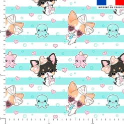 Chiens été rayé bleu - Fond blanc - Création Jolifox