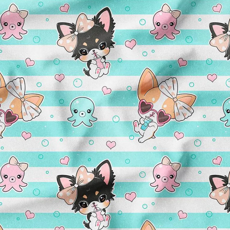 Chiens été rayé bleu - Fond blanc - Création Jolifox