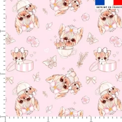 Chien Yorkshire - Fond rose - Création Jolifox
