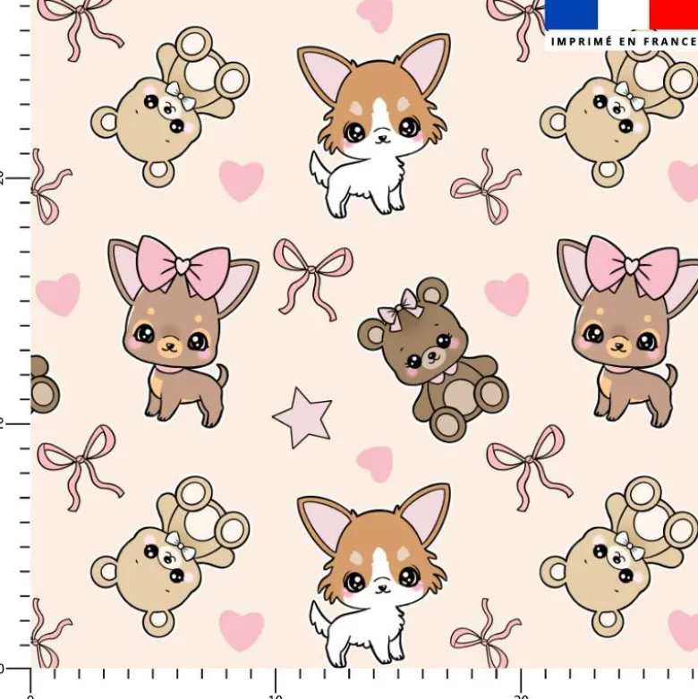 Chihuahua et ours - Fond crème - Création Jolifox