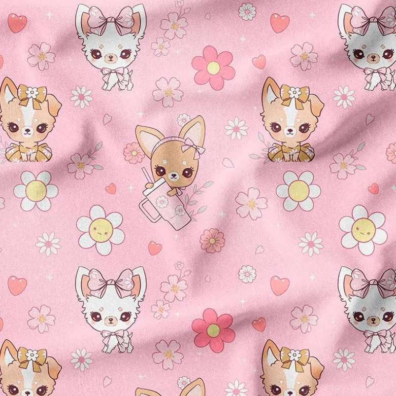Chihuahua fleurs - Fond rose - Création Jolifox