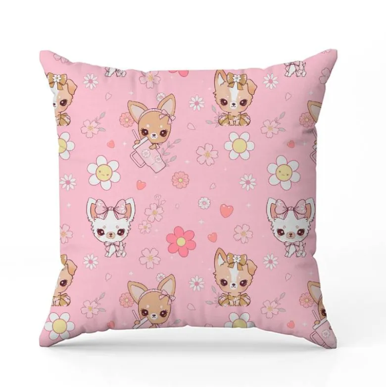 Chihuahua fleurs - Fond rose - Création Jolifox