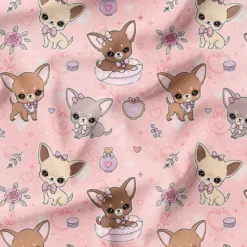 Chihuahuas douceurs et roses - Fond rose - Création Jolifox