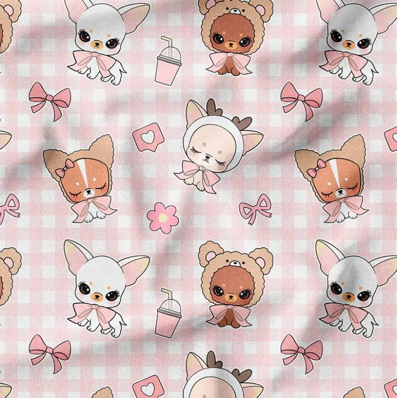 Chihuahuas vichy - Fond rose - Création Jolifox