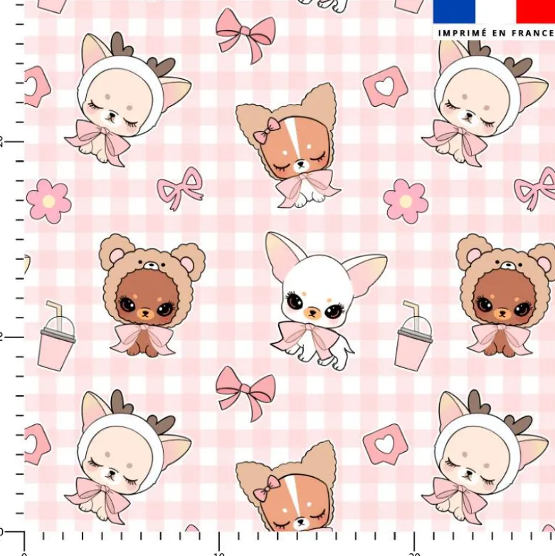 Chihuahuas vichy - Fond rose - Création Jolifox