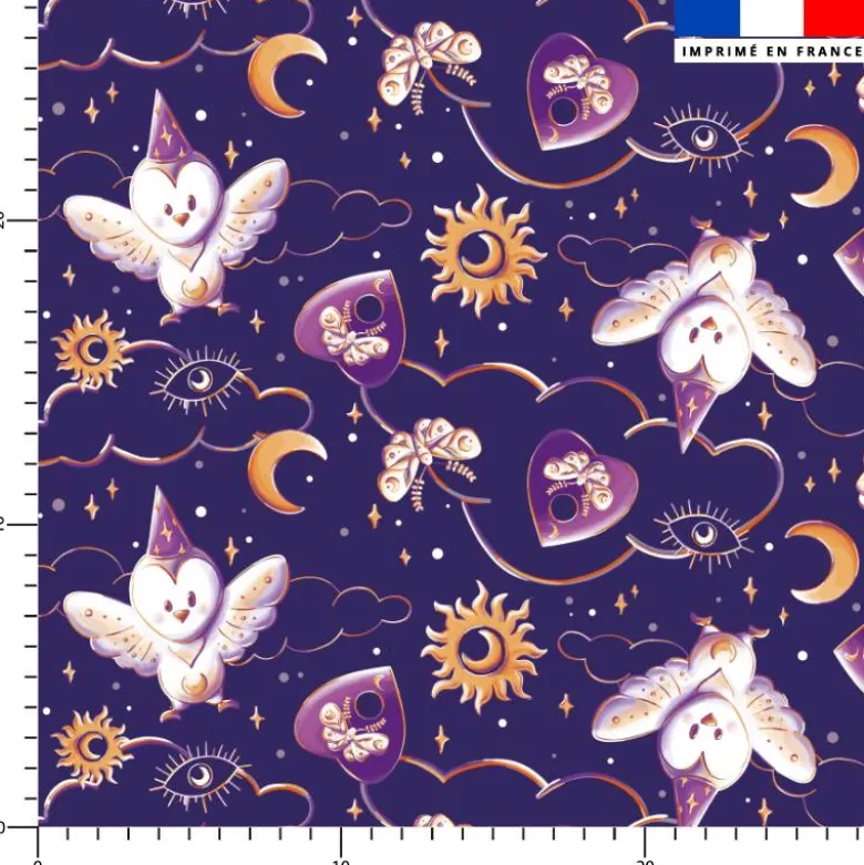 Chouette magicienne - Fond violet foncé - Création Stillistic