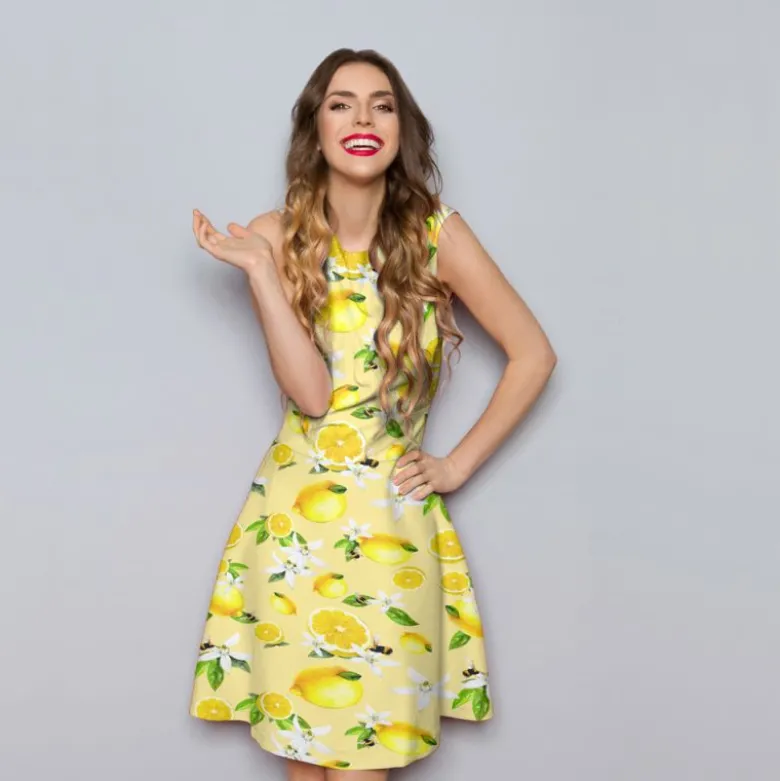 Citron jaune et fleur de citronnier - Fond jaune pastel