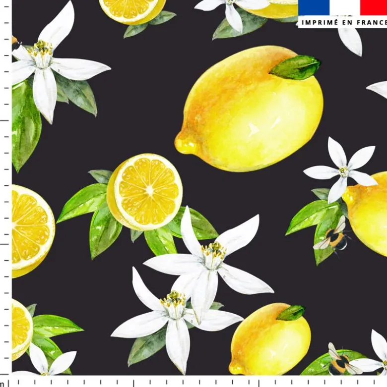 Citron jaune et fleur de citronnier - Fond noir